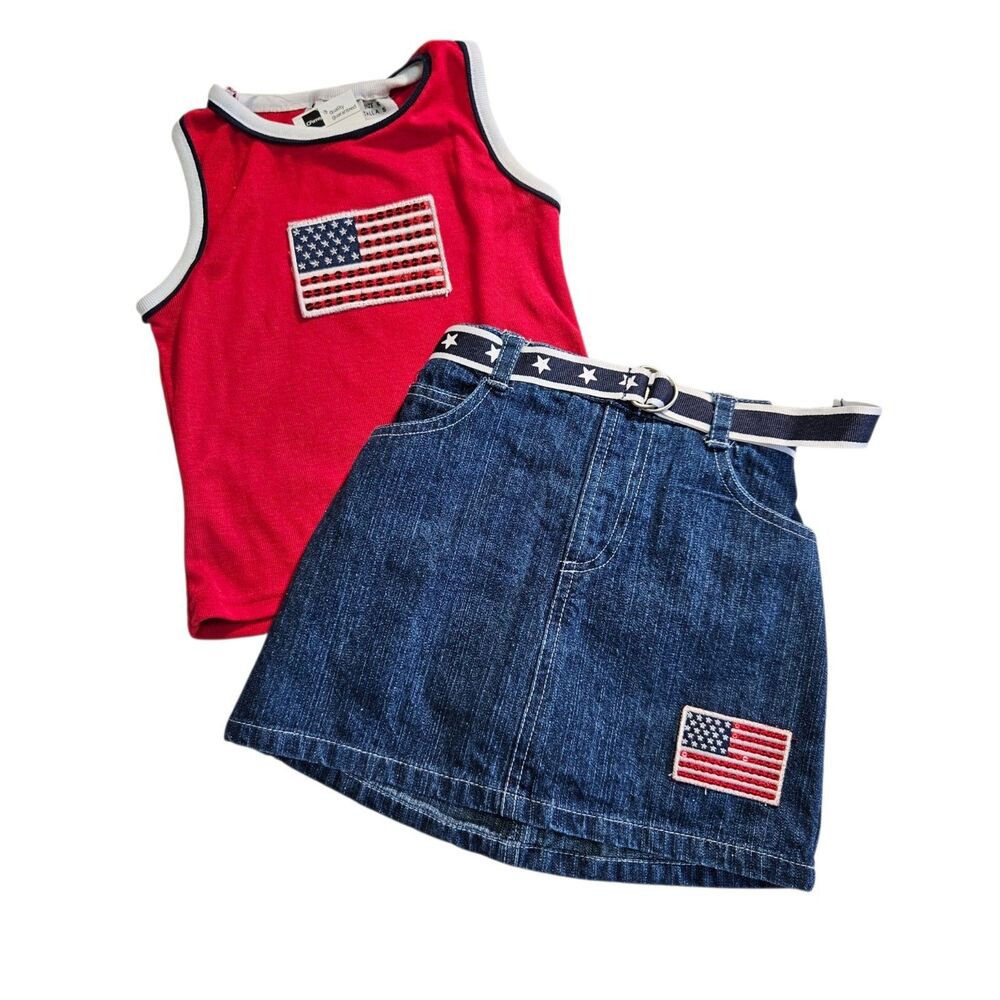 Vintage 90s Y2K JC Penney Young Hearts Skort Set Girls Size 5 Patriotic NWT